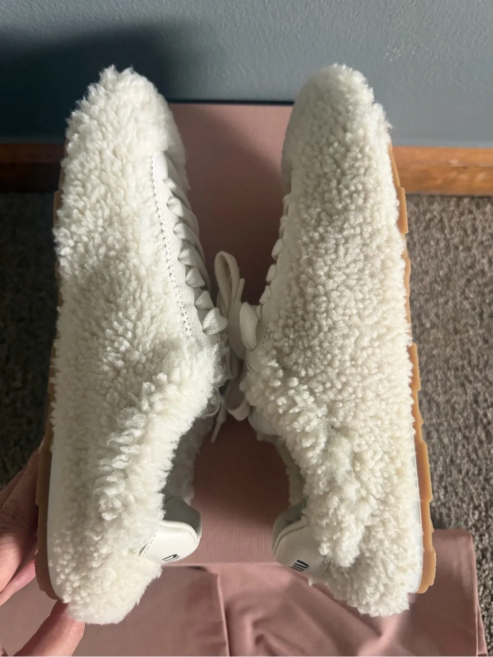 Miu Miu Cream Shearling Lace-Up Sneaker